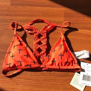 RVCA Bikini Top, NWT, Size Small. Black and Orange